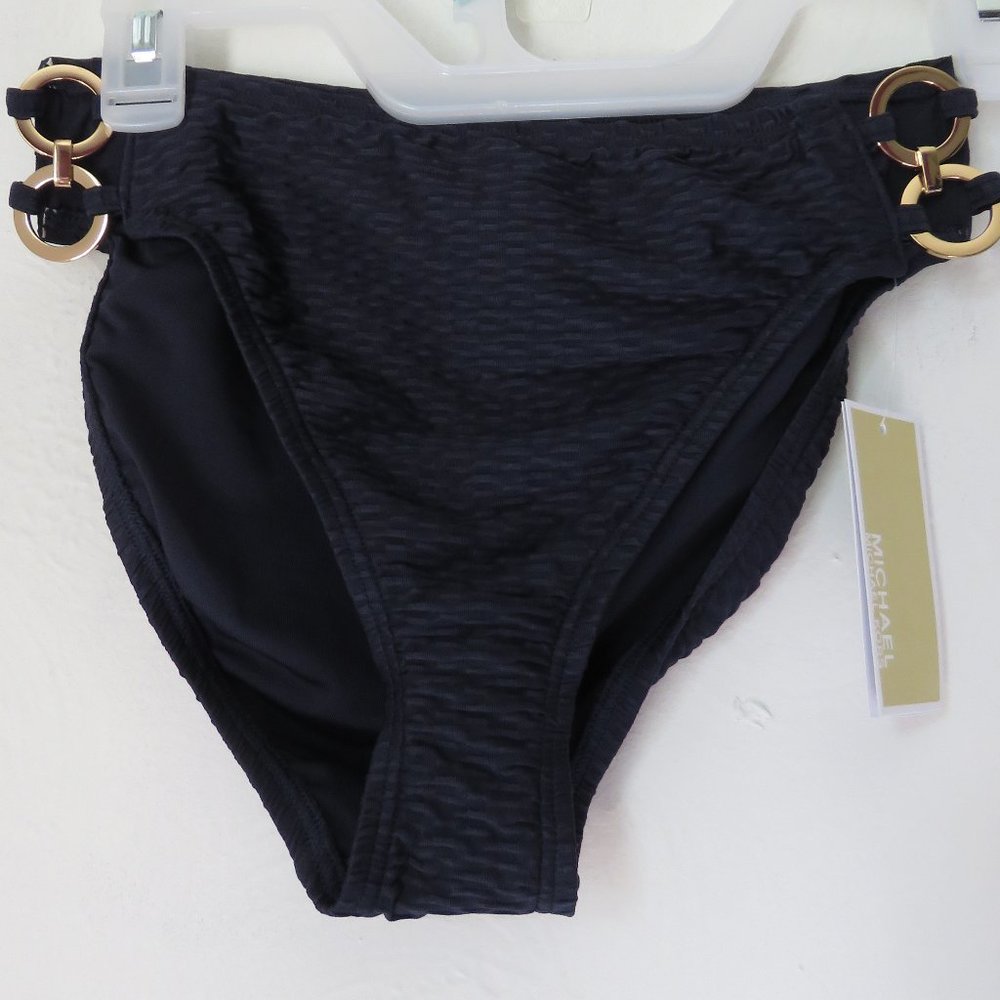 MICHAEL MICHAEL KORS High Leg Cut Out Bikini Bottom Navy Blue XS NWT